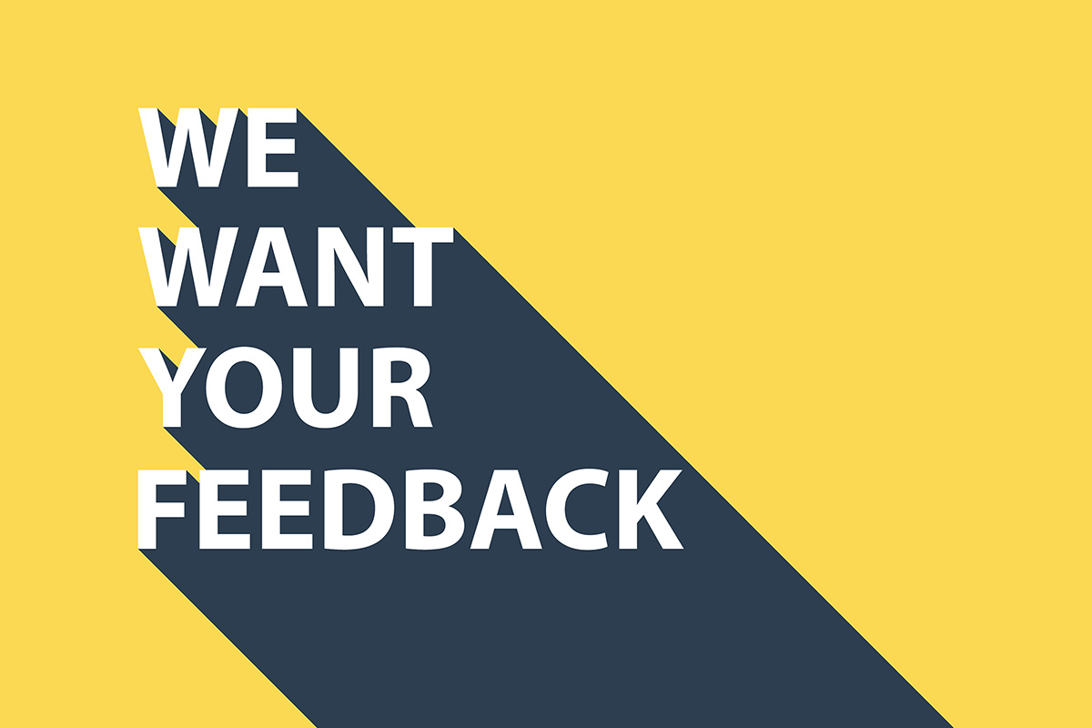 Illustration of letters saying "We Want Your Feedback"